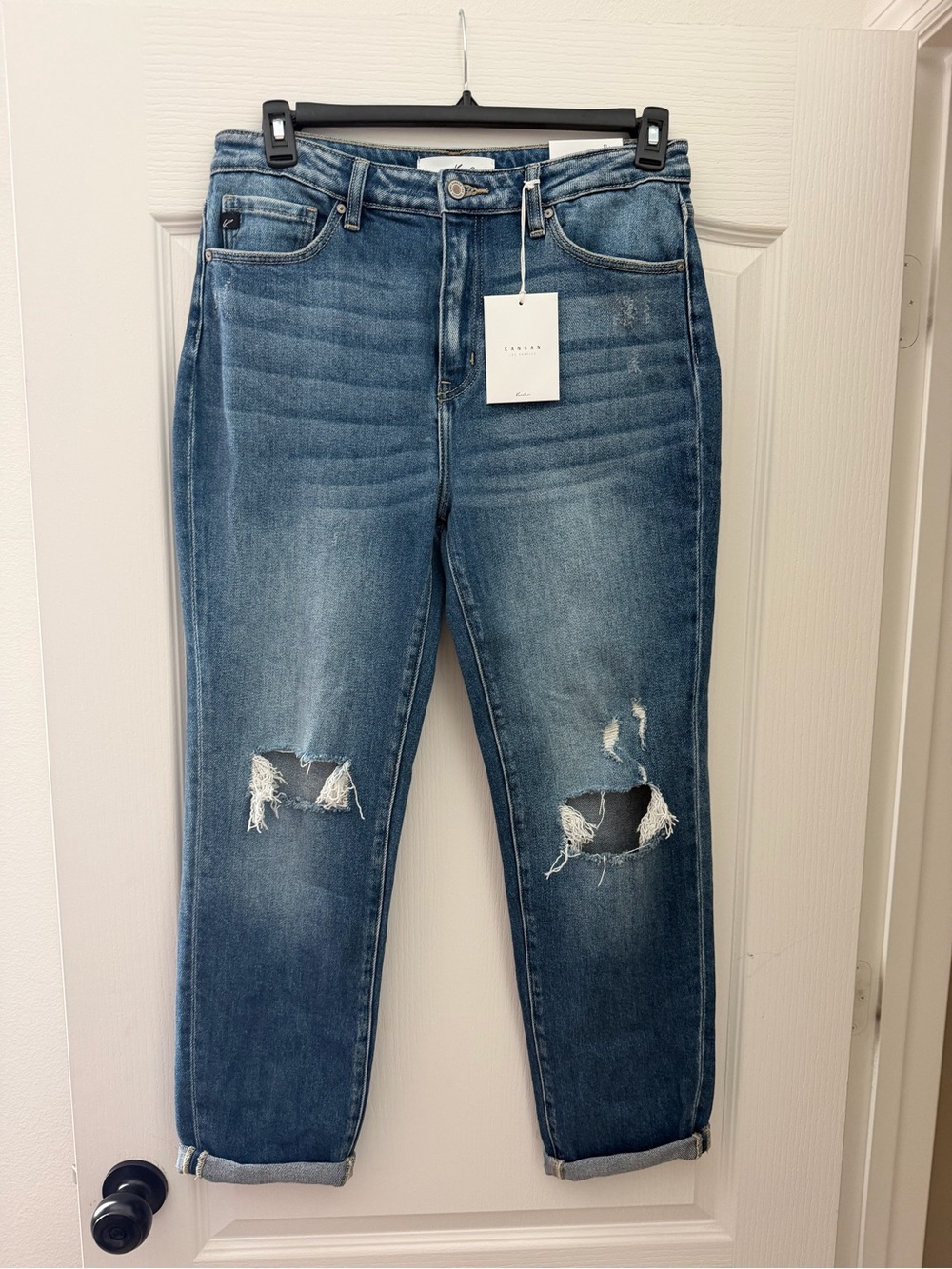 KanCan Distressed Blue Rolled-Cuff Boyfriend Jeans